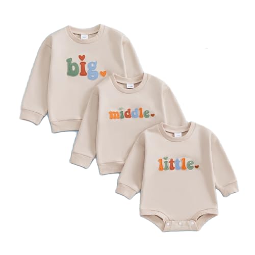 Chloefairy Big Middle Little Sibling Shirt Boy Girl Sweatshirt Romper Bodysuit 3rd Baby Announcement Matching Sibling Outfits