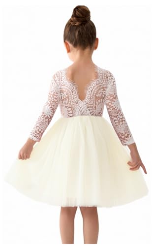 Image of 2Bunnies Girl Peony Lace Back A-Line Straight Tutu Tulle Party Flower Girl Dress