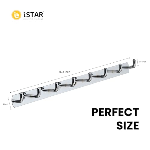 Image of iSTAR Stainless Steel 8 Pin Bathroom Cloth Hooks Hanger Door Bathroom Robe Hooks Rail for Hanging Keys,Clothes,Towel Steel Hook (Silver) (Pack of 1)