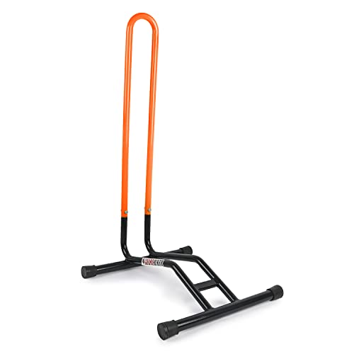 Image of Grandbiker Bicycle Parking Stand, Bicycle Floor Parking Holder Stand, Rubber (Black+Orange)