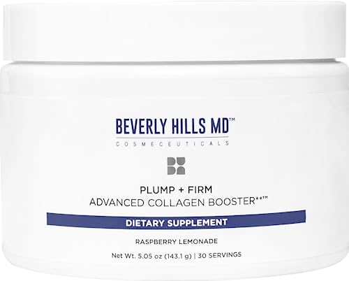 Beverly Hills MD Plump + Firm Advanced Collagen Booster for Aging Skin- Nutrient Powder Drink Mix Formula for Plumper Firmer Skin w/Collagen Peptides Polyphenols Ceramides (Raspberry Lemonade)