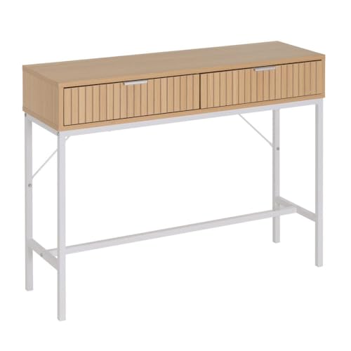 Console avec 2 tiroirs en PB et métal style industriel naturel pour entrée