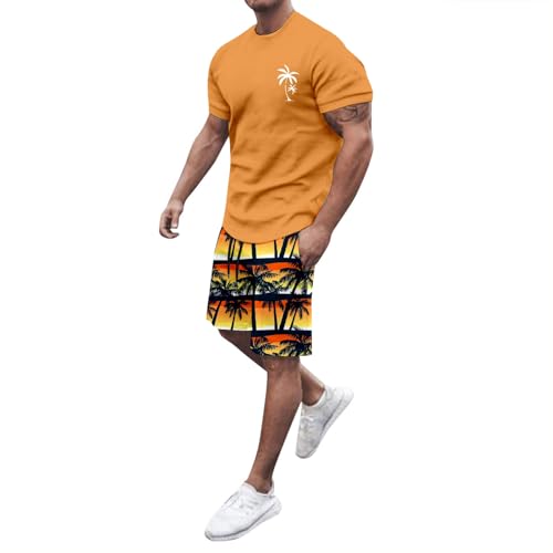 Ensemble deux pièces pour homme grand avec t-shirt manches courtes et short orange