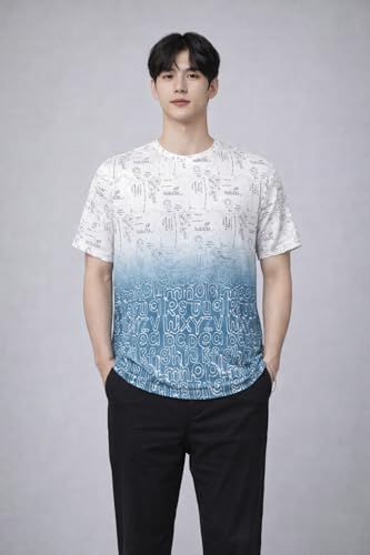 Image of London Hills Men's Cotton Printed Ombre Gradient T-Shirt | Loose Fit Casual Wear | Short Sleeve Crew Neck | Soft Breathable Fabric for Daily & Streetwear Use