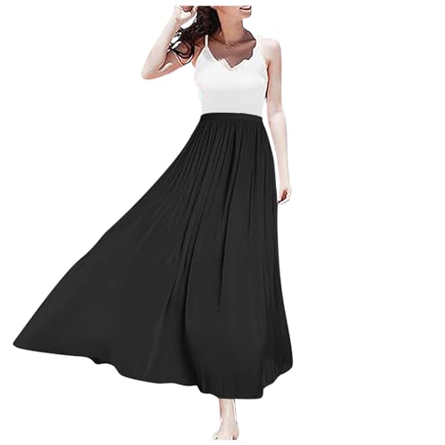 Flowy Midi Skirts for Women 2025 Summer Lightweight Elastic Waisted Swing A-Line Pleated Skirt
