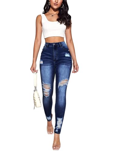 Image of KUNMI Women's Ripped Skinny Jeans Distressed Stretchy Denim Pants