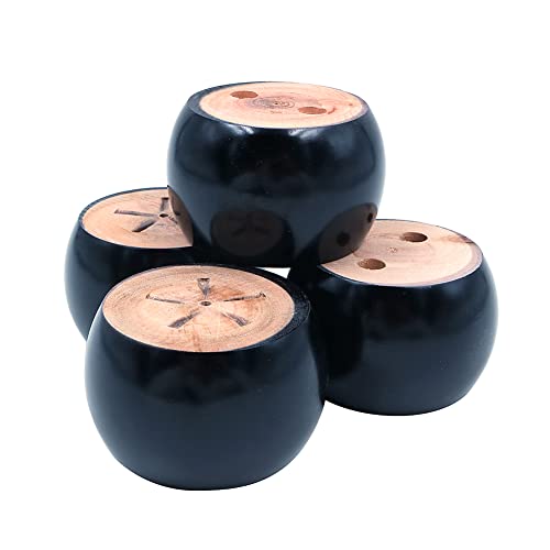 Shiwaki Pack of 4 Black Furniture Legs Wooden Round Bun Feet 3in Dia 2in Tall Replacement for Sofa Chair, Loveseat, Dresser Foot - Image 2
