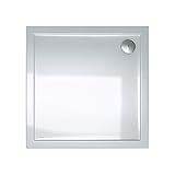 doporro Duschtasse Duschwanne Faro1W 100x100x4 flach aus Acryl in Weiß Quadratisch DIN-Anschlüsse für bodenebene Montage geeignet