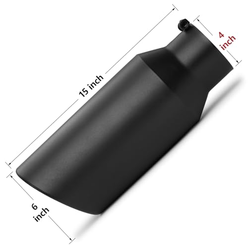 Image of Exhaust Tip 4 inch Inlet 6 inch Outlet 12 inch Long, High Performance Stainless Steel, Peel-Resistant Black Powder Coated, Rolled Angle Cut, Bolt-On Diesel Tail Pipe, Universal for Car Truck