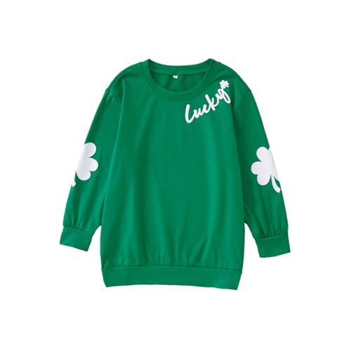 Girls St Patrick's Day Shirt Kids Lucky Letter Crewneck Pullover Tops Armpatch Shamrock Irish Long Sleeve Clothes