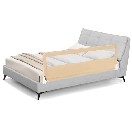 COSTWAY Barriera Letto per Bambini di 180 cm, Sponda di Sicurezza Pieghevole con Copertura Rimovibile, Rete Traspirante, Sbarra da Letto per Letti Singoli e Matrimoniali, 180 x 41 x 55 cm (Beige)