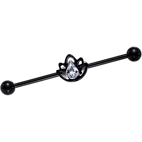 Body Candy Black Anodized Steel Clear Lonely Lotus Flower Helix Earring Industrial Barbell