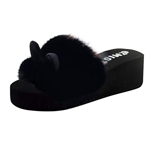 Dasongff Pantoufle orteil lapin oreille compensées plage hiver chaud chaussures ouvert mode femmes sans lacet pantoufle femme Chaussons Hiver Chaud Avec Talon