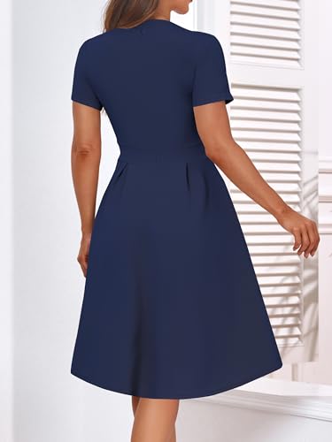 Image of YATHON Womens Elegant Print Notched Neck Slant Pocket Pleated Hem Casual A-Line Dress