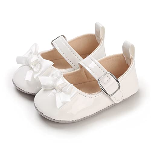 Infant Girls Dress Shoes Princess Mary Jane Ballerina Flat Party School Shoes Wedding Flower Girl (White, 4 Infant)3