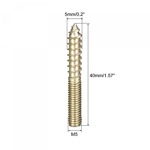 Image of uxcell M5x40mm Hanger Bolts, 20pcs Double Ended Thread Dowel Screws for Wood Furniture