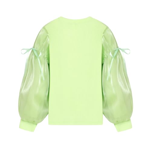 Image of LittleSpring Girls Puff Long Sleeve Shirt with Sheer Mesh Sleeve