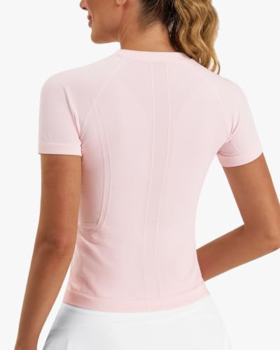 Image of Stelle Women Workout Tops Short Sleeve Seamless Athletic Shirts Yoga Gym Sports Breathable Tees