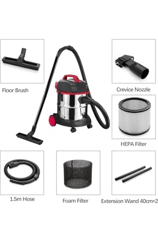 Image of Eureka Wet and Dry NXT Compact Vacuum Cleaner Wet & Dry Vacuum Cleaner 12 litres Tank Capacity | Stainless Steel Body | Accessories | Lightweight | 1 Year Warranty (Black, Red)