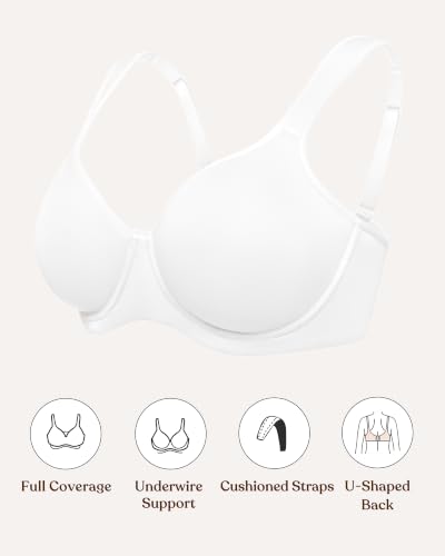 Image of HSIA Minimizer Bras for Women, Full Coverage Underwire T-Shirt Bra, Joan | Plus-size fit, seamless unlined cups, stretch fabric, U-shaped back smoothing, wide cushioned adjustable straps