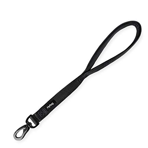Hyhug Correa Corta de Nylon Resistente de 45,7 cm de Largo con asa Acolchada cómoda y Clip Resistente para Perros Grandes, medianos, para niños y niñas. (Negro) Cover