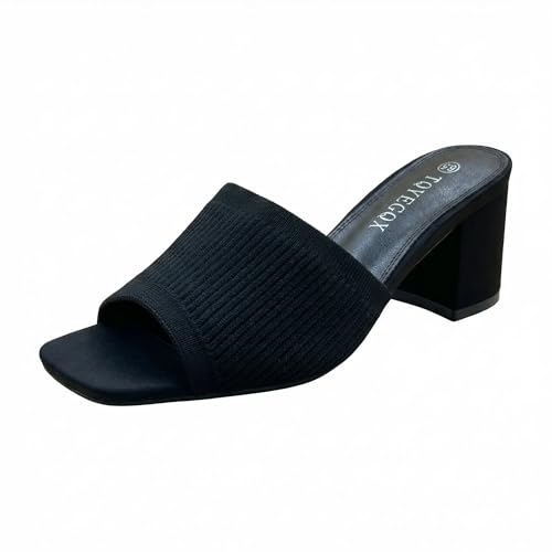 TQYEGQX Women's Heeled Sandals Square Open Toe comfortable Heeled Mules Chunky Block Low Heel On Slides