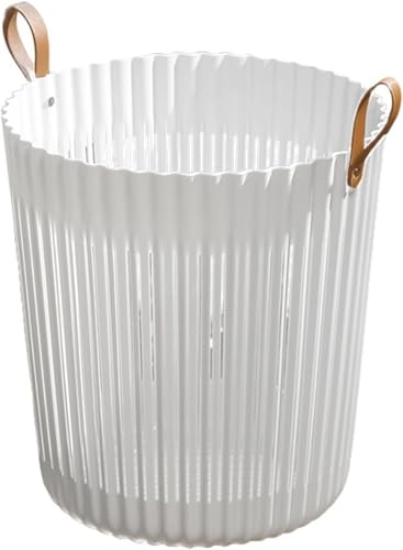 Image of Round Laundry Basket with Handle - Wall Hanging Collapsible Plastic Hamper for Clothes, Toys & Bathroom Storage & Laundry Organization, Freestanding Round Bin