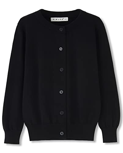 Girls Crewneck Cardigan Sweater Cotton School Uniforms Button Long Sleeve Knit Sweaters Tops, 2T-13Years