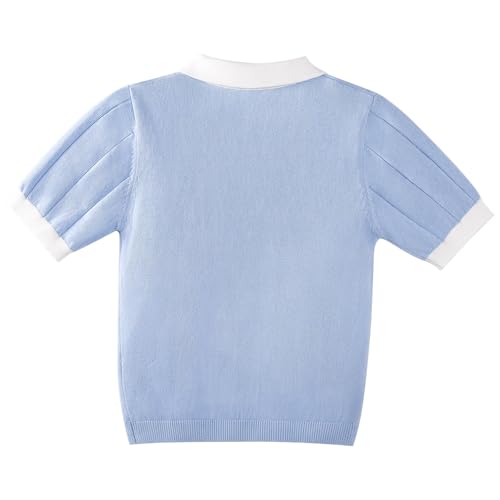 Danny D Girls Short Sleeve Polo Shirt V Neck Button Down Shirts Summer Knit School Uniform Crop Tops2