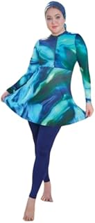 مايوه حريمي بوركيني WK.28 – 3 قطع (فُستان + بنطلون + تربون) بتصميم عملي وأنيق للسباحة المحتشمة