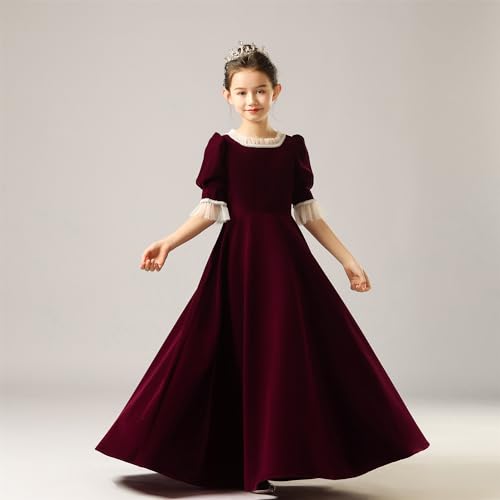 Velvet Flower Girl Dress Long Sleeve Wedding Guest Dresses Elegant A Line Princess Christmas Party Fall Outfits4