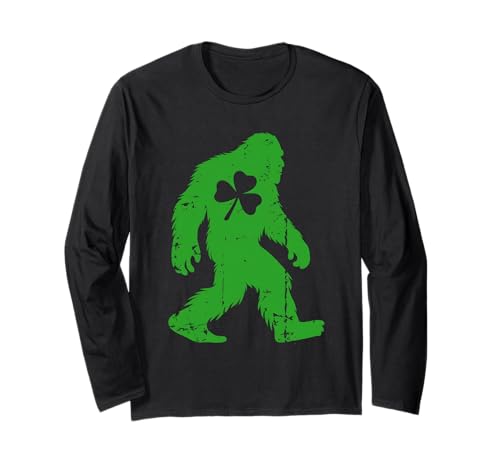 Divertido trébol para hombre Lucky St Patricks Day Bigfoot Sasquatch Manga Larga