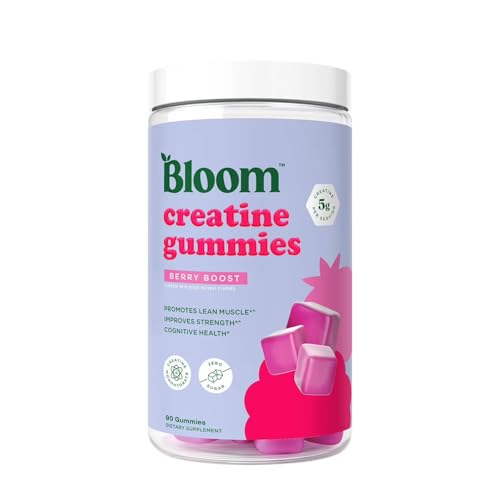 Bloom Creatine Monohydrate Gummies 5g Per Serving Sugar Free Creatine Gummy for Workout Strength Cognitive Health & Lean Muscle Support Gluten Free & Non GMO Berry Boost 90 Gummies 30 SVG