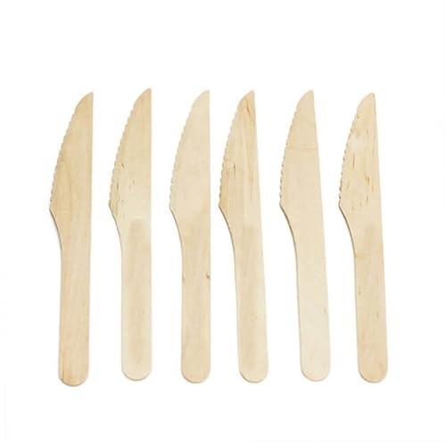 Shemass Disposable Wooden Knives for Home Use, 100% Biodegradable & Eco-Friendly Disposable Knives,160 mm (Pack of 100 Knives)