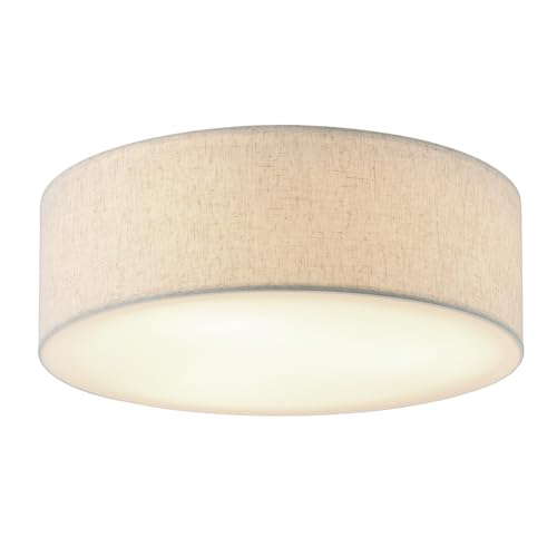 18'' Flush Mount Ceiling Light Modern Farmhouse Drum Ceiling Light Fixture with Linen Fabric Shade...