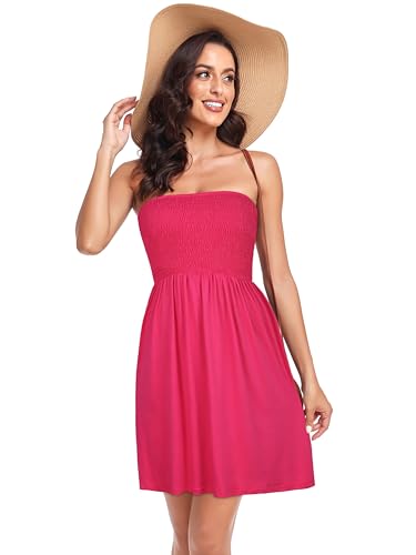 Image of Summer Dress for Women Beach Boho Strapless Cover Ups Off Shoulder Floral Sundresses