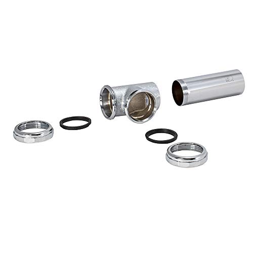 Image of EZ-FLO 22-Gauge Cast Brass End Outlet Tee for Tubular Drain Applications, 1-1 /2 Inch Tee with Baffle, Slip Joint Connection, Chrome, 35134