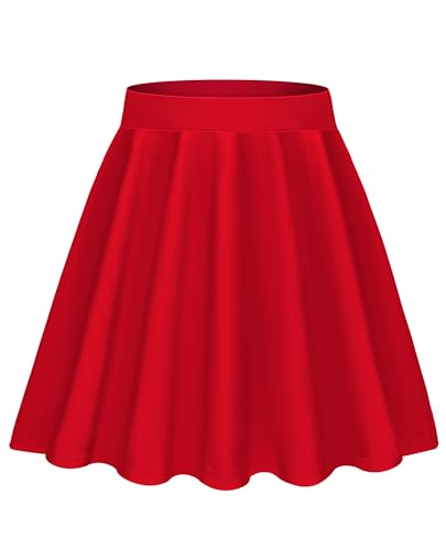 Lovasy Jupe Courte Femme Sexy Mini Jupe Plissée Short Évasée A-Ligne Basique Jupe Patineuse Elastique pour Fête Bureau Campus Quotidien,A-Rouge,M