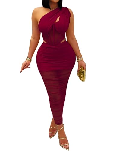 Robe de soirée moulante 2 pièces avec corset en maille transparent pour femme chic