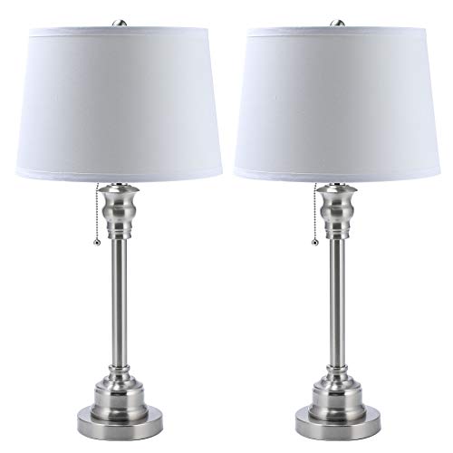 CO-Z White Table Lamp Set of 2, Modern Metal Desk Lamp in Brushed Steel Finish, 26 Inches in Height, Bedside Lamps for Office Bedroom Nightstand Accent, ETL. (Table Lamp Set of 2)