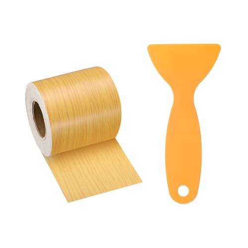 Image of HARFINGTON Wood Grain Repair Tape 2 Inch x 33ft Self Adhesive Repair Patch Tape Simulated Wooden Floor Tapes with Plastic Scraper for Tables Doors Windows Furniture, Oak