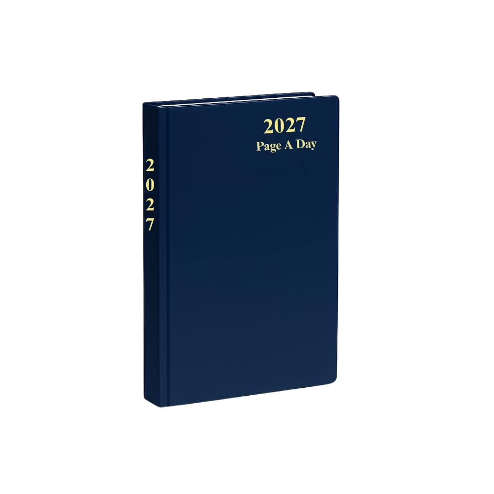 eMKay® 2027 A5 Page-a-Day Diary (HALFPAGE WEEKENDS) – Hardback Casebound Organiser | A5 Page a Day Planner with Ribbon Marker & UK Content (BLUE)