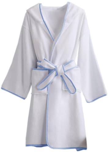 Image of Umeyda Boys Girls Robe Soft Towel Cotton Hooded Bathrobe Kids Terry Cloth Robes with Belt, white, 7-8 Years
