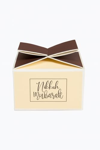 Image of Nikkah Mubarak Favor Gift | Premium Wedding Return Box for Guests | Elegant Bow-Top Cardstock Packaging for Sweets & Chocolates (10)
