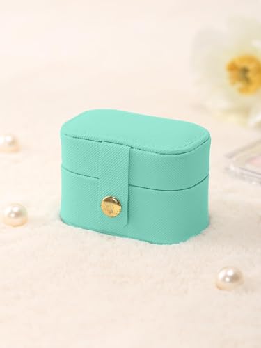 Image of Cortina Pu Leather Small Jewelry Box, Travel Portable Jewelry Case For Ring, Pendant, Earring, Necklace, Bracelet Organizer Storage Holder Boxes - Green