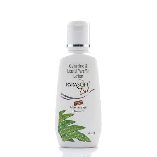 Image of Parasoft Cal Calamine and Liquid Paraffin Lotion 70ml | Enriched with Aloe Vera Gel and Rose Oil | Soothes Rashes, Itching, Sunburn and Insect Bites | For Oily, Combination and Sensitive Skin | Face and Body Use