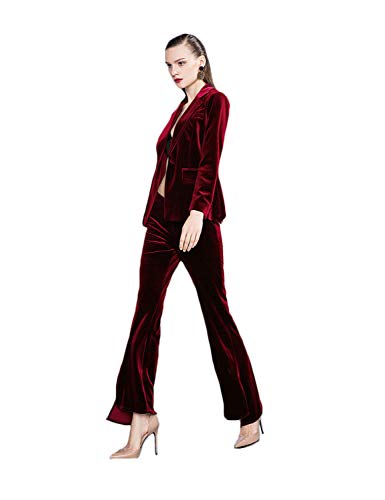 Samt Anzug Frauen Elegant Damen Jacke Hosen Set Herbst Winter Casual Mode Mantel S2 Gr. Large, burgunderfarben Cover