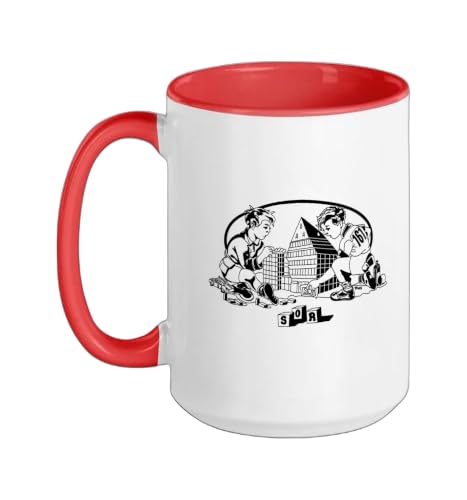 Two little Boys are playing with building blocks Ceramic Mug, Red/White, 15oz