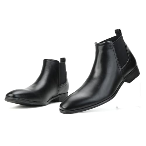 Men's Classic Leather Chelsea Ankle Boots Pointed Toe Slip-On Chukka Boots Fashion Low Heel Business Casual Dress Shoes4