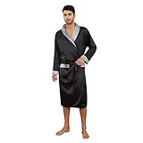 Vulcanodon Men’s Satin Robe Lightweight, Men's Luxurious Silk Kimono Bathrobe(BLACK+DARK GREY, L/XL)